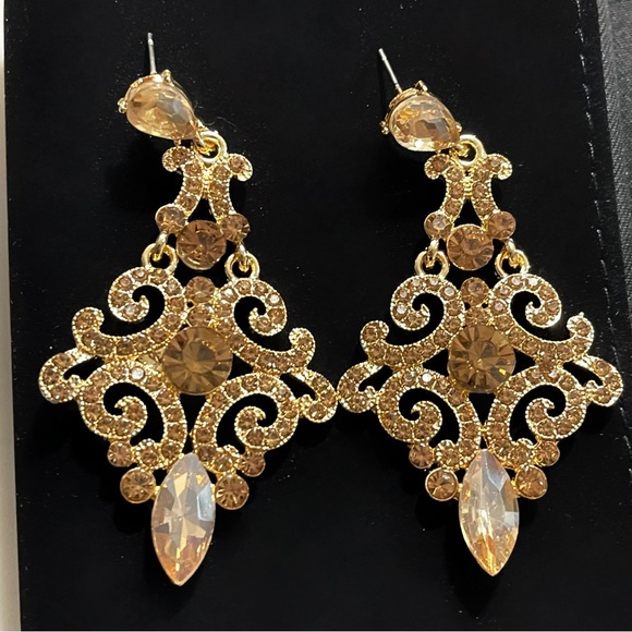 ✨ Stunning Amber Rhinestones Chandelier Drop Earrings - Picture 1 of 4